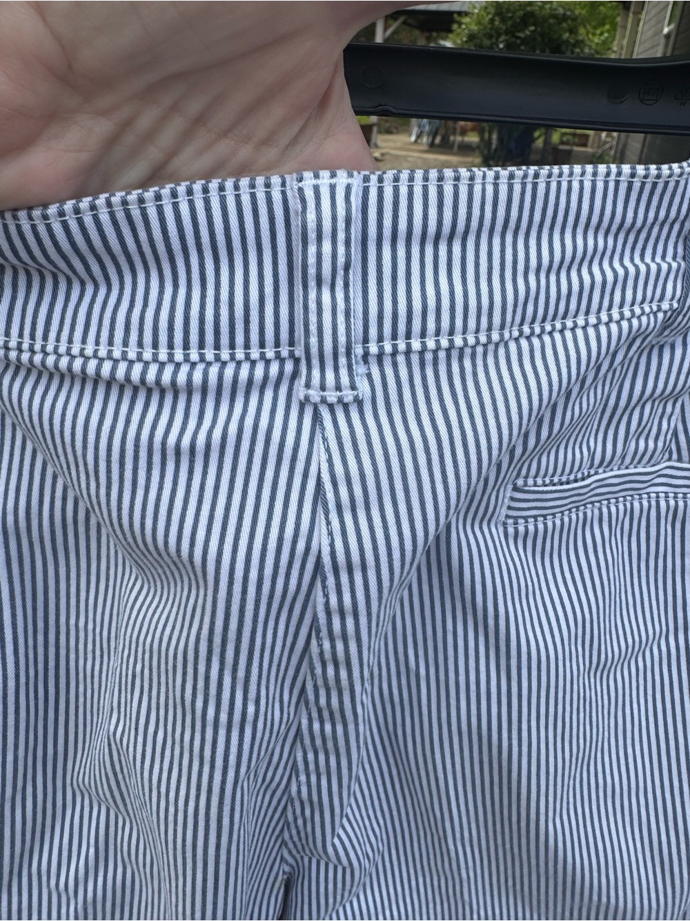 Karen Scott Blue and White Striped Capris with Button Cuffs - Picture 9 of 13